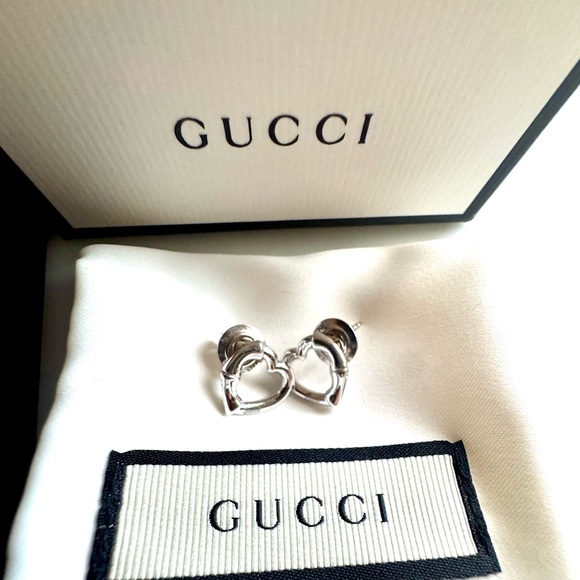 GUCCI 925 Sterling Silver Bamboo Heart Post Earrings | Stamped | Made in Italy - Picture 2 of 7